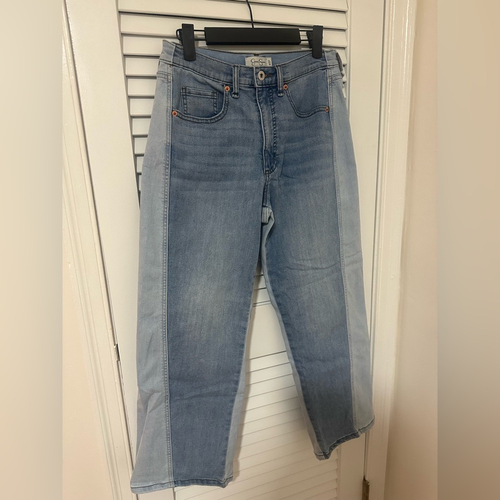 Jessica Simpson Bicolored Blue Denim Wide Legged Jeans, Size 4/27